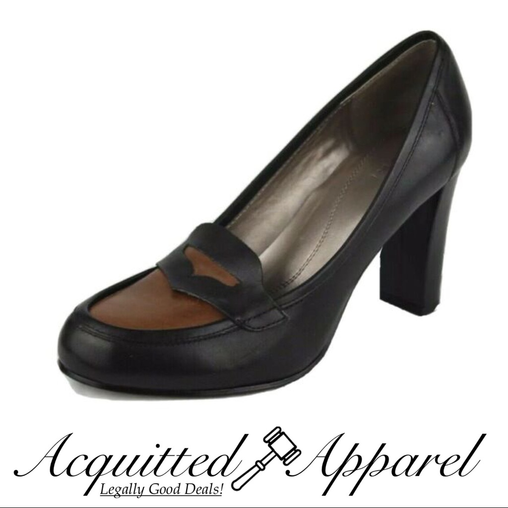 Tahari Leather Salena Penny Loafer Heels Black Brown 9m